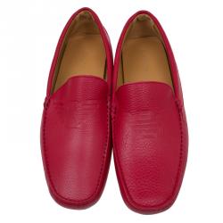 Emporio Armani Red Leather Logo Embossed Loafers Size 43.5