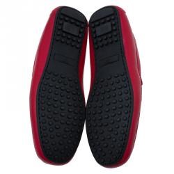 Emporio Armani Red Leather Logo Embossed Loafers Size 43.5