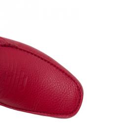 Emporio Armani Red Leather Logo Embossed Loafers Size 43.5