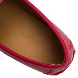 Emporio Armani Red Leather Logo Embossed Loafers Size 43.5