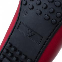Emporio Armani Red Leather Logo Embossed Loafers Size 43.5