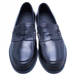 Pre Owned Emporio Armani Black Studded Leather Penny Loafers Size 43