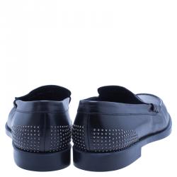 Pre Owned Emporio Armani Black Studded Leather Penny Loafers Size 43