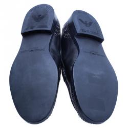 Pre Owned Emporio Armani Black Studded Leather Penny Loafers Size 43