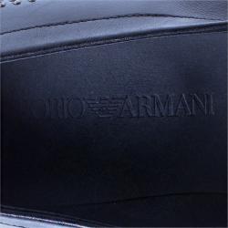 Pre Owned Emporio Armani Black Studded Leather Penny Loafers Size 43