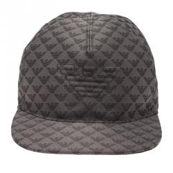 Pre Owned قبعة امبوريو أرماني باسكتبول مونوغرامي رصاصية مقاس L