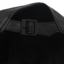 Pre Owned Emporio Armani Black Leather Cutout Baseball Cap Size L
