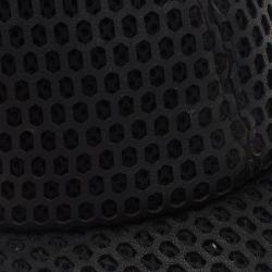 Pre Owned Emporio Armani Black Leather Cutout Baseball Cap Size L