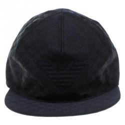 Pre Owned Emporio Armani Navy Blue Monogram Logo Embroidered Baseball Cap M