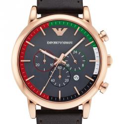 Pre Owned Emporio Armani Grey Gold-Plated Stainless Steel AR1931 Men's Wristwatch 46MM