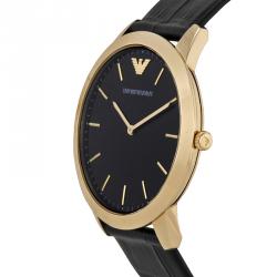 Pre Owned Emporio Armani Black Gold-Plated Stainless Steel AR1742 Men's Wristwatch 42MM