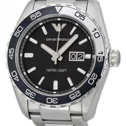 Pre Owned Emporio Armani Black Stainless Steel AR6047 Men's Wristwatch 46MM