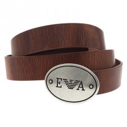 Pre Owned Emporio Armani Brown Leather Logo Belt 100CM