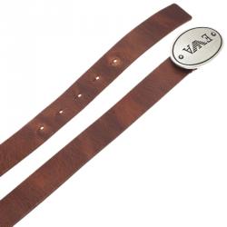 Pre Owned Emporio Armani Brown Leather Logo Belt 100CM
