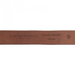 Emporio Armani Brown Leather Logo Belt 100CM