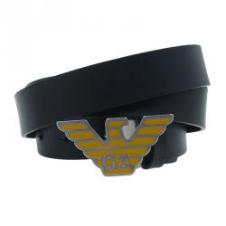 Pre Owned Emporio Armani Black Leather Eagle Buckle One Size Belt 