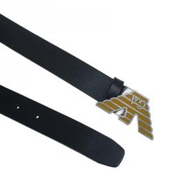 Pre Owned Emporio Armani Black Leather Eagle Buckle One Size Belt 