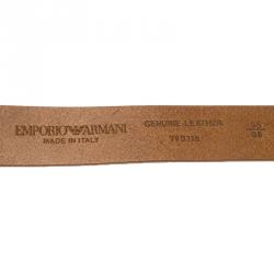 Pre Owned Emporio Armani Brown Leather Logo Belt 95CM