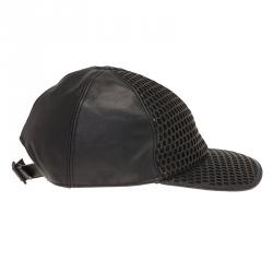 Pre Owned Emporio Armani Black Perforated Leather Baseball Cap L