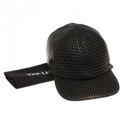 Pre Owned Emporio Armani Black Perforated Leather Baseball Cap L