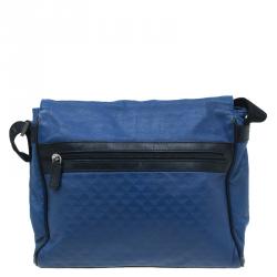 Emporio Armani Blue Leather Logo Print Messenger Bag