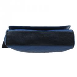 Emporio Armani Blue Leather Logo Print Messenger Bag