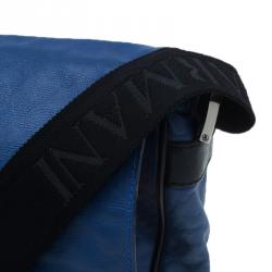 Emporio Armani Blue Leather Logo Print Messenger Bag
