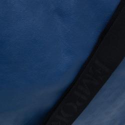 Emporio Armani Blue Leather Logo Print Messenger Bag