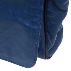 Emporio Armani Blue Leather Logo Print Messenger Bag
