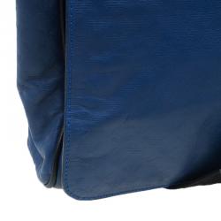 Emporio Armani Blue Leather Logo Print Messenger Bag
