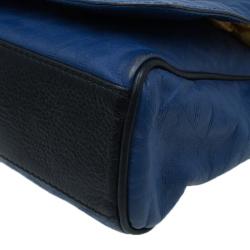 Emporio Armani Blue Leather Logo Print Messenger Bag