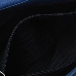 Emporio Armani Blue Leather Logo Print Messenger Bag