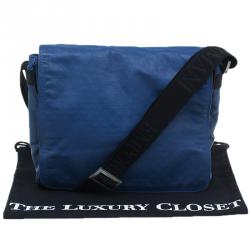 Emporio Armani Blue Leather Logo Print Messenger Bag