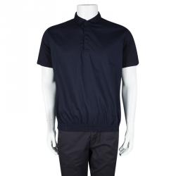 Pre Owned Emporio Armani Navy Blue Cotton Elasticized Bottom Detail Polo T-Shirt XL