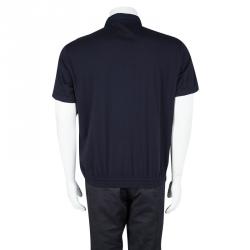 Pre Owned Emporio Armani Navy Blue Cotton Elasticized Bottom Detail Polo T-Shirt XL
