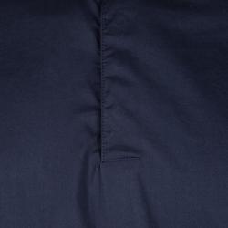 Pre Owned Emporio Armani Navy Blue Cotton Elasticized Bottom Detail Polo T-Shirt XL