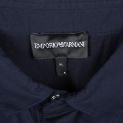 Pre Owned Emporio Armani Navy Blue Cotton Elasticized Bottom Detail Polo T-Shirt XL