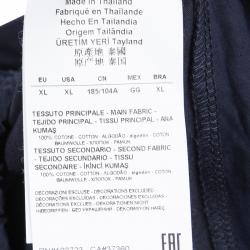 Pre Owned Emporio Armani Navy Blue Cotton Elasticized Bottom Detail Polo T-Shirt XL