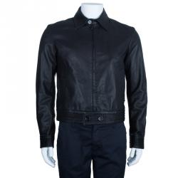 Pre Owned Emporio Armani Men's Black Leather Bomber Jacket M
