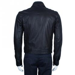 Pre Owned Emporio Armani Men's Black Leather Bomber Jacket M