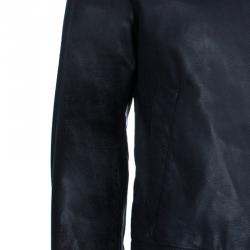 Pre Owned Emporio Armani Men's Black Leather Bomber Jacket M