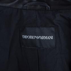 Pre Owned Emporio Armani Men's Black Leather Bomber Jacket M
