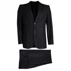 Pre Owned Emporio Armani Charcoal Grey Striped Wool Suit L