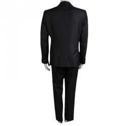 Pre Owned Emporio Armani Charcoal Grey Striped Wool Suit L