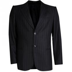 Pre Owned Emporio Armani Charcoal Grey Striped Wool Suit L