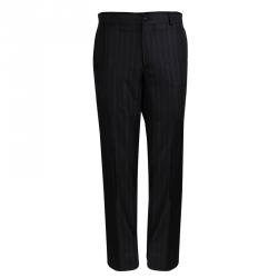 Pre Owned Emporio Armani Charcoal Grey Striped Wool Suit L