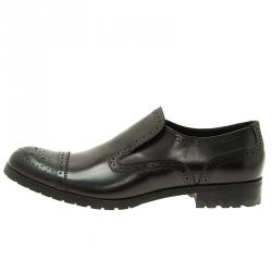 Pre Owned Emporio Armani Black Leather Brogue Slip-On Shoes Size 42.5