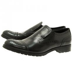 Pre Owned Emporio Armani Black Leather Brogue Slip-On Shoes Size 42.5