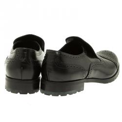 Pre Owned Emporio Armani Black Leather Brogue Slip-On Shoes Size 42.5