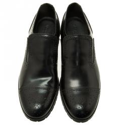 Pre Owned Emporio Armani Black Leather Brogue Slip-On Shoes Size 42.5